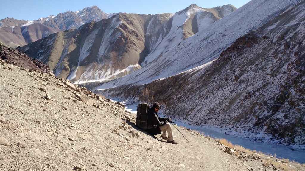 Aditya taking rest after a long walk