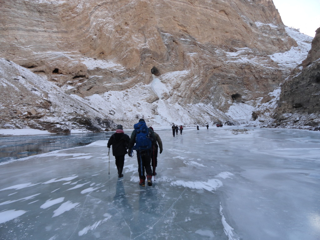 At some places the frozen ice resembles a transparent sheet of glass